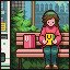 Relaxing on a bench near a store